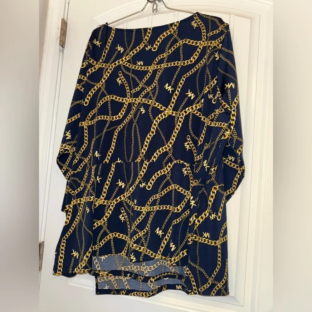 Michael Kors Black and Gold Chain Print Blouse New Plus 3x